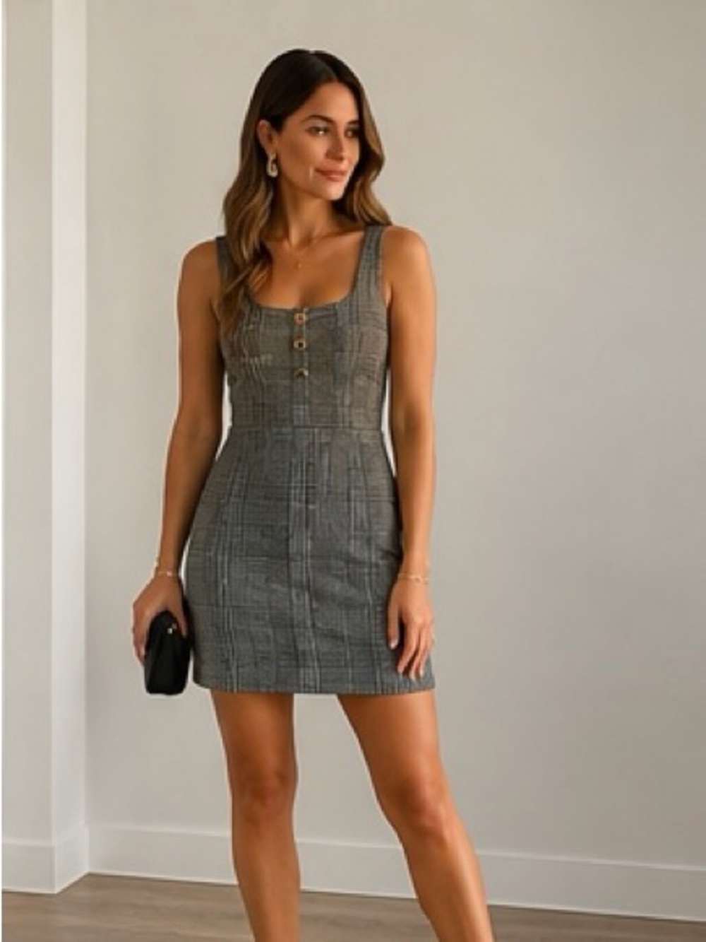 Haley & June Gray Plaid Bodycon Dress | Size Medium
